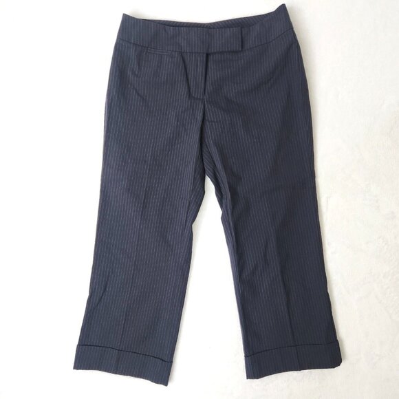 Y2K New York‎ & Company Pinstripe Trouser Cropped Pants Size 2 Navy Blue Stretch - Picture 1 of 13